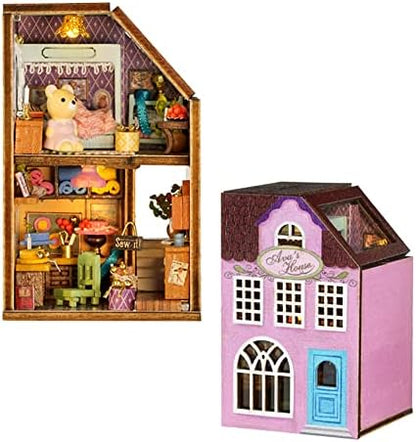 Mini 3D Wooden Doll House Craft Model with LED,DIY Miniature and Furniture Dollhouse Kit,Creative Room Idea for Valentine's Day Birthday Gift (Ava's Workshop) by Montidey