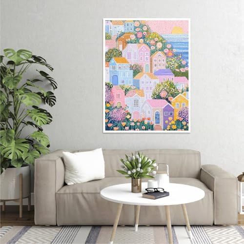 Clendo DIY Paint by Numbers Kit for Adults Beginner, Seaside House Adult Paint by Number Kits on Canvas, Oil Painting Kit for Gifts Home Wall Decor 16x20 Inch（No Frame） - Image 4
