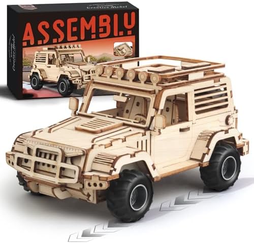 3D Wooden Puzzles for Adults to Build, Off-Road Car Model Kit by Unknown
