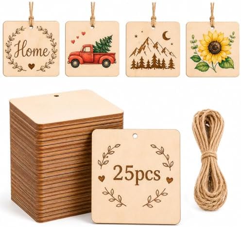 25PCS Wood Squares for Crafts, 4" Unfinished Wood Plaques by Unknown