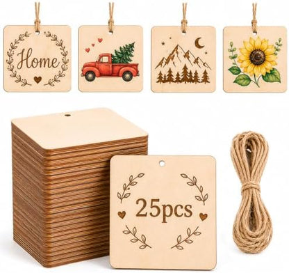 25PCS Wood Squares for Crafts, 4" Unfinished Wood Plaques by Unknown