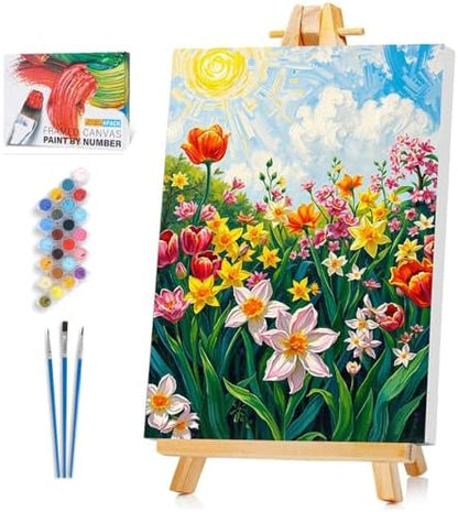 Framed Paint by Numbers Kit for Adults Beginner & Kids Ages 8-12, Flowers Easy Paint by Numbers without Easel, DIY Adult Painting by Number Kits on Canvas with frame for Gift Home Decor 8 x 12 Inch by Unknown