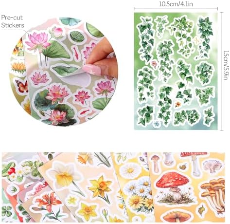 800+ PCS Floral Sticker Book for Journaling Supplies, Leaf Flower Watercolor Botanical Stickers for DIY Craft Scrapbooking Aesthetic Room Decor Junk Journal Bullet Journals Collage - Image 4