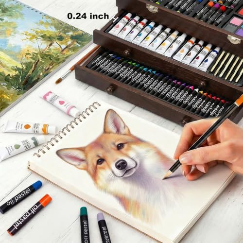 175-Pack Deluxe Wooden Art Set Drawing Painting Kit with 2 Drawing Pads, Acrylic Paints, Colored Pencils, Crayons, Paint Brush, Art Kit in Wooden Case, Gift for Artist, Adults, Teens and Kids - Image 3