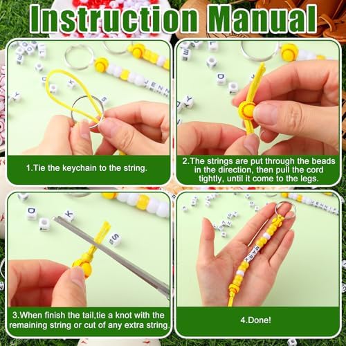 Landical 564 Pcs DIY Bead Keychain Kit Key Chain Making Craft Adjustable Letter Beads String Mama Sport Gift Alphabet Jewelry Backpack Accessories Holiday Party Favor(Softball,Yellow White) - Image 2