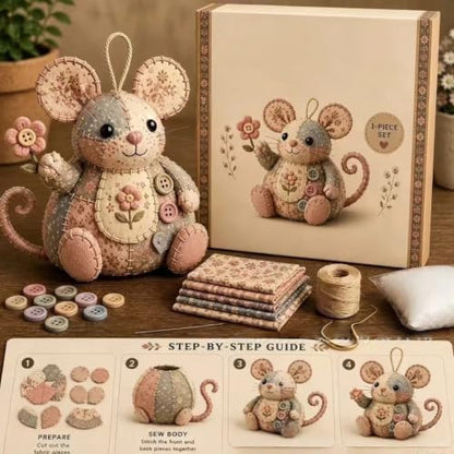 Sewing Kit for Beginners Patchwork Mouse, DIY Stuffed Animal Craft Kit with Pre-Cut Fabric, Make Your Own 3D Plush Mouse Ornament, Easy Adult Sewing Project Handmade Gift(Set B) - Image 3