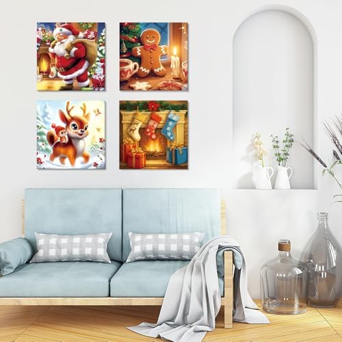 GHHKUD 4 Pack Framed Paint by Numbers Winter for Adults Beginners, DIY Christmas Holiday Paint by Numbers, Art on Canvas Gifts Home Wall Decor 8x8in - Image 3