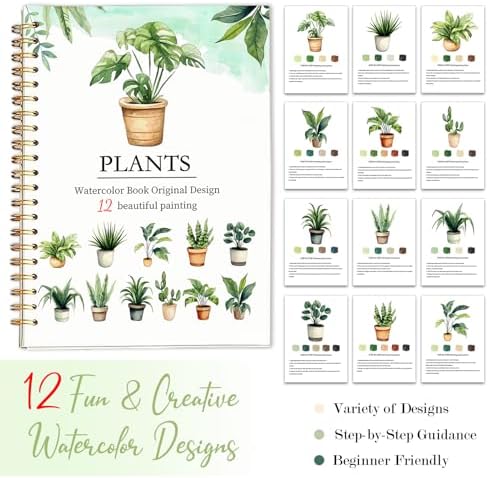 Easy Watercolor Workbook for Beginners - 12 Beautiful Step-by-Step Paintings Water Coloring Book, Includes 18 Colors Paints, Relaxing Art Projects and Creative Gift for Adults & Teen (Plants) - Image 7