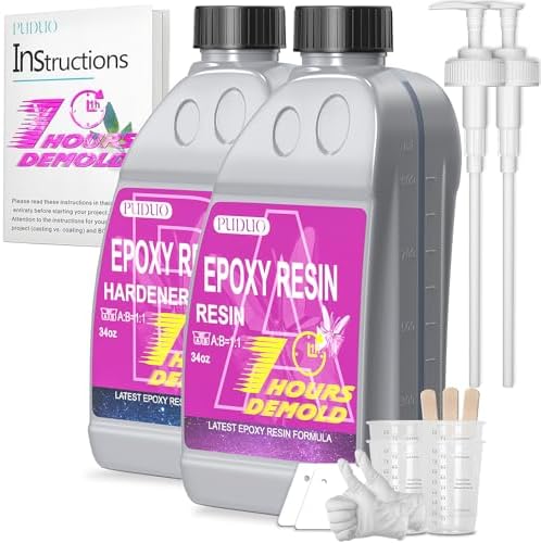 Puduo Fast Cure Epoxy Resin 68OZ, 1 Hour Quick Demold Epoxy Resin Kit by PUDUOResinWorld