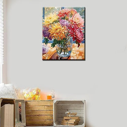 Tucocoo Persian Chrysanthemum in Vase DIY Paint by Numbers for Adults Flowers in Vase DIY Oil Painting Painting Kits Canvas with Acrylic Paints Flowers Floral Art 16x20 Inch （Without Frame ） - Image 3