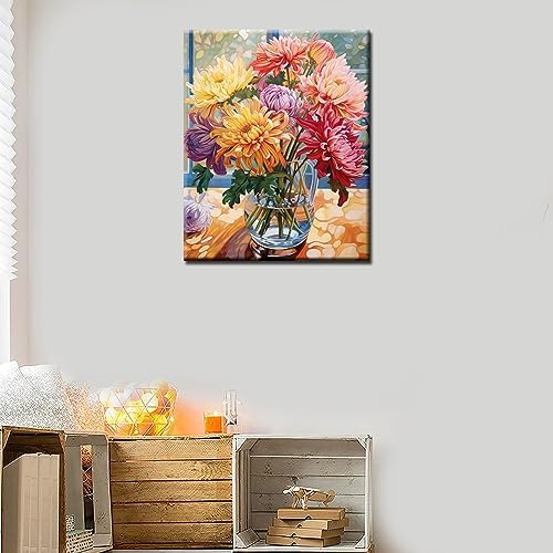 Tucocoo Persian Chrysanthemum in Vase DIY Paint by Numbers for Adults Flowers in Vase DIY Oil Painting Painting Kits Canvas with Acrylic Paints Flowers Floral Art 16x20 Inch （DIY Frame ） - Image 3