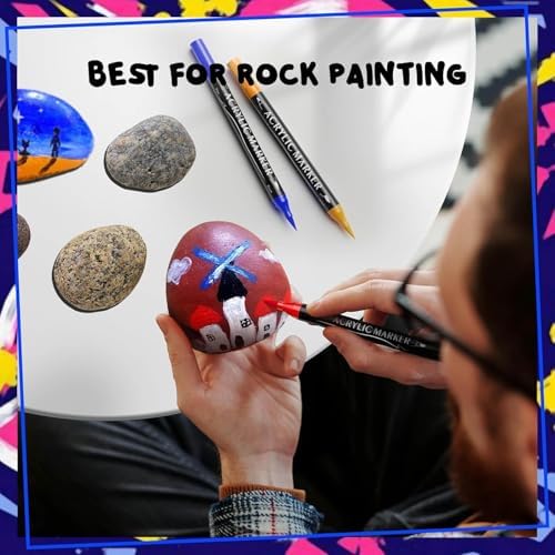 60 Colors Dual Tip Acrylic Paint Markers,Fine Tip and Brush Tip Permanent Acrylic Paint Pens For Rock Painting, Canvas, Wood, Glass, Ceramic, Fabric, Plastic, Egg, Scrapbook,Art Painting Supplies Kit - Image 4