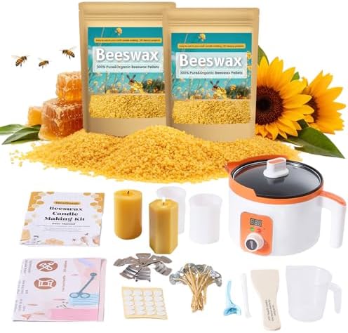 Beeswax Candle Making Kit, 2LB Organic Beeswax Pellets with Wax Melter by WcoDusak
