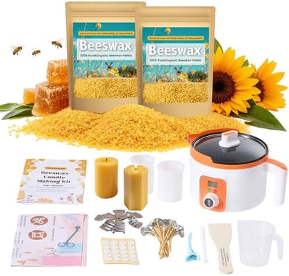 Beeswax Candle Making Kit, 2LB Organic Beeswax Pellets with Wax Melter by WcoDusak