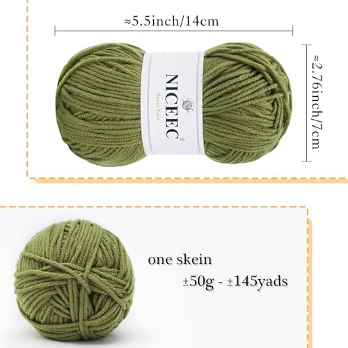 NICEEC 300g Soft Assorted Colors Yarn 100% Acrylic 870yds -Warm Green - Image 3