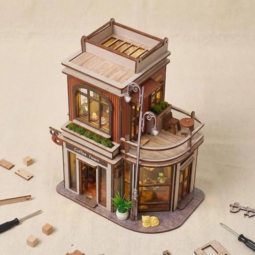 DIY Book Nook Kit, DIY Miniature House Wooden Coffee Shop Dollhouse with LED Light, 3D Wooden Puzzle for Adults & Teens Creative Bookshelf Decor, Craft Hobby Gift - Image 5