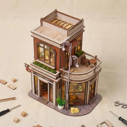 DIY Book Nook Kit, DIY Miniature House Wooden Coffee Shop Dollhouse with LED Light, 3D Wooden Puzzle for Adults & Teens Creative Bookshelf Decor, Craft Hobby Gift - Image 5