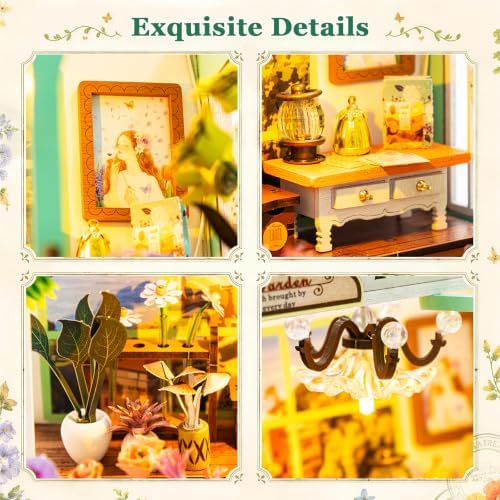 DIY Miniature House Kit, Alice Garden Tiny 3D Wooden House Making Set for Adults, Dollhouse Bookshelf Decor with Furniture & LED Lights, Christmas Birthday Greenhouse Craft Gift for Friend - Image 3
