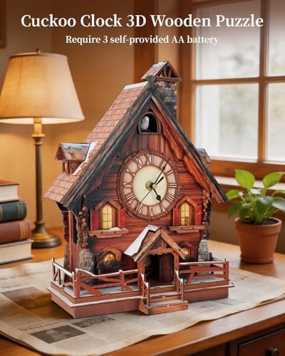 3D Puzzles for Adults-Cuckoo Clock, Swiss Igloo Clock Kit (with Pendulum), Wooden Puzzles for Adults Home Decor DIY Watch Making Kit Christmas Day Puzzle Gifts for Men Women 14+ - Image 6