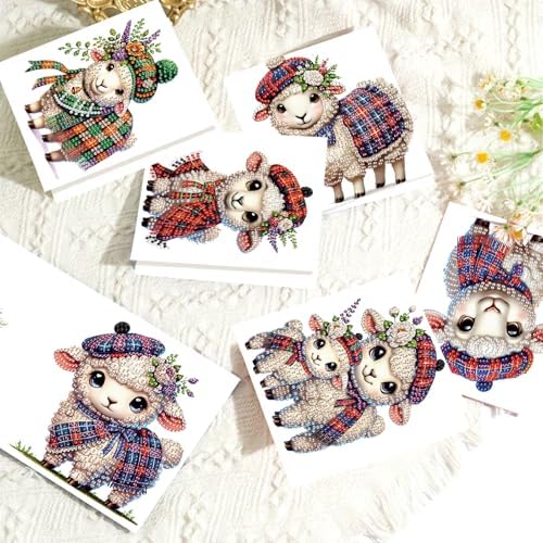 Tontut 6pcs Diamond Art Painting Kit Greeting Card, Hat Goat 5D DIY Diamond Handmade Holiday Glitter Greeting Card with Envelope, Holiday Gift Congratulation - Image 5