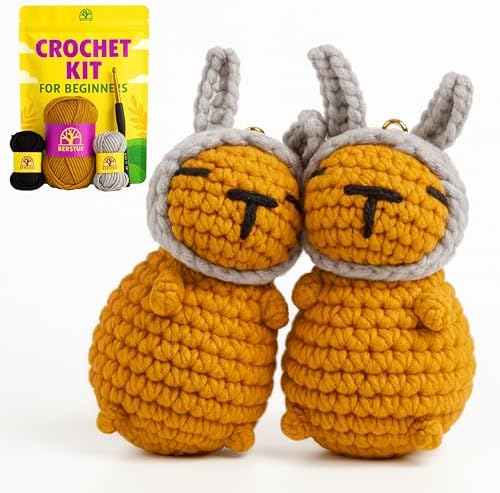 Capybara Crochet Kit for Beginners, 2 Easy Amigurumi Capybaras, Bunny Ears by Berstuk-CreateArtEverybodyLoves