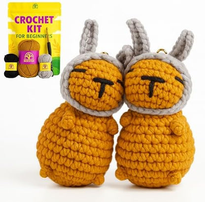 Capybara Crochet Kit for Beginners, 2 Easy Amigurumi Capybaras, Bunny Ears by Berstuk-CreateArtEverybodyLoves