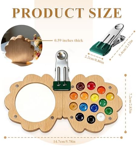 EVOCKAY Mini Watercolor Paint Palette with Clip Perfect for Artists, Painters & Students - Wooden Travel Kit 24 Colors-15 Grids（shell-shaped walunt） - Image 2