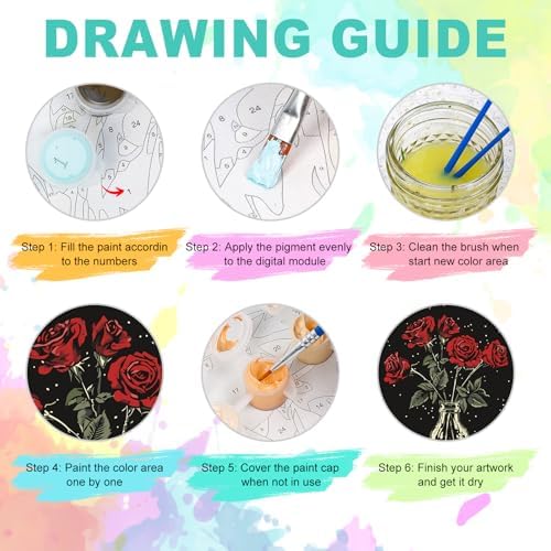 Framed Paint by Numbers Kit for Adults, Skeleton & Red Roses, 8 x 12 Inch - Image 6