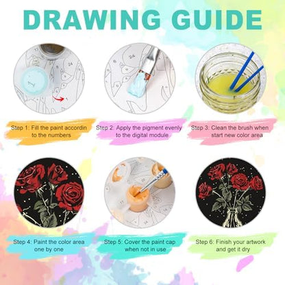 Framed Paint by Numbers Kit for Adults, Skeleton & Red Roses, 8 x 12 Inch - Image 6