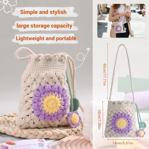Fedmut Crocheted Starter Kit Phone Bag Crochet Kit with Yarn Hook for Adult - Image 5