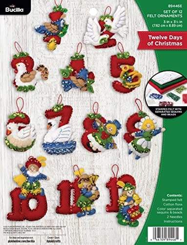 Bucilla Felt Applique 12 Piece Ornament Making Kit, Twelve Days of Christmas, Perfect for DIY Arts and Crafts, 89446E by Bucilla