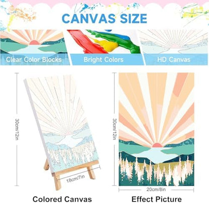 JULOUYN 4 Pack National Park Paint by Numbers Kit for Adults with Framed, Sunset Sunrise Mountain Easy Paint by Number Kits On Canvas with Wooden Easel, Painting by Numbers for Beginner Gift 8x12 in - Image 2
