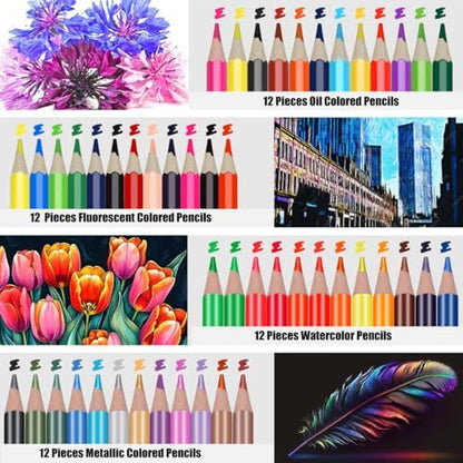 78pcs Drawing Kit Sketching Set Art Supplies with 3-Color Sketchbook Colorful Portable Case Colored Graphite Charcoal Watercolor Mettallic Pencil sketch draw gift set for Artist Adult Beginner - Image 6