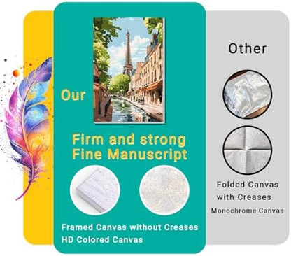 obterie 4 Pack Framed Paint by Numbers Kit for Adults Beginner Canvas Painting by Numbers for Adults Landscapes Easy Adult Paint by Number Kits with Frame City Watercolor Painting by Number 8x12 Inch - Image 3