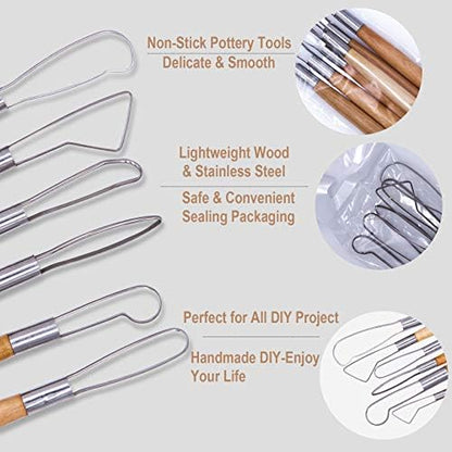 EuTengHao 61Pcs Ceramic Clay Tools Kit Pottery Tools Clay Sculpting Shapers Carving Tool Set Contains Most Essential Wooden Clay Tools for Potters Beginners - Image 2