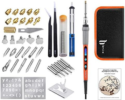 BESTZO Wood Burning Tool Kit - Digital LCD Pyrography Pen with Embossing, Carving & Soldering Tips, Manual & Case Included (Orange) by Bestzo