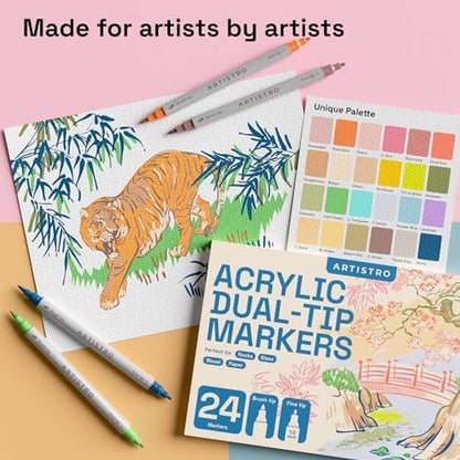 ARTISTRO 24 Pastel Dual-Tip Acrylic Paint Marker Pens for Drawing - Image 4