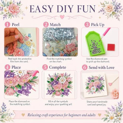 6 Pack Flower DIY Diamond Art Greeting Card Kit with Envelopes - Image 6