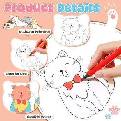 48 Pcs Cat Coloring Craft Color Your Own Paper Cat Paper Crafts Cute Kitten Drawing DIY Arts Summer Birthday Holiday Mother Teacher's Day Gift for Adult Painting Activities Favors Decors - Image 4