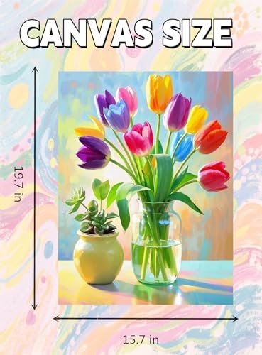 TINDAY Paint by Numbers Kit for Adults Paint by Number for Adults Beginner Tulip Painting by Number for Adult Flower on Canvas Acrylic Painting Wall Decor 16x20 in - Image 5