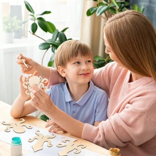 COCHIE DIY 3D Summer Ocean Wood Crafts to Paint for Kids Adults, Paintable Unfinished Wooden Slices for Craft, Octopus Squid Cutouts Ornaments for Painting Decorations 24 PCS Formed Into 8 Crafts - Image 6