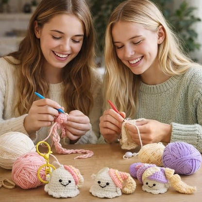 HOUSE CREATIVITY Crochet Keychain Kit for Beginners, Make 3 Mini Ghost Charms, Crochet Kits with Video Tutorial, Complete Set with Yarn, Hook & Keyring, Cozy Stress Relief Gift for Adults & Kids - Image 6