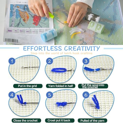 ZFFLYH Latch Hook Rug Kits DIY Needlework Unfinished Crocheting Rug Yarn Cushion Mat for Kids/Adults with Printed Canvas Pattern, 52X38cm Sunflower - Image 4