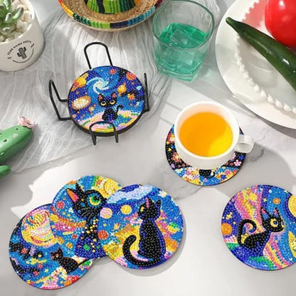 10 PCS Black Cat Diamond Art Coasters Kit with Holder for Adults - Image 5