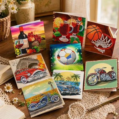 8PCS Cars and Balls DIY Greeting Card Kits with Envelopes Diamond Art Greeting Cards Diamond Art Cards Kits for Adults DIY Crafts Family Friend Gifts - Image 3