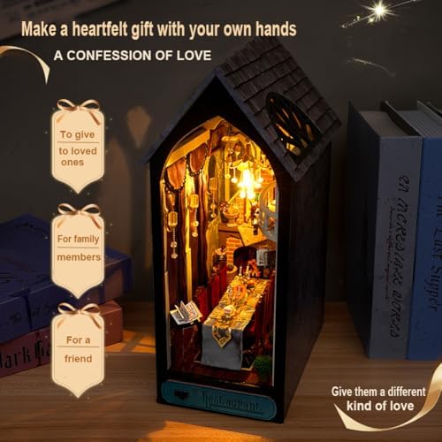 DIY Miniature House Kit, European Style Book Nook Kit, Illusion Mirror Design Miniature Dollhouse Kit, Booknook Bookshelf Desktop Decor Model Build Creativity Gift for Women and Adults - Image 3