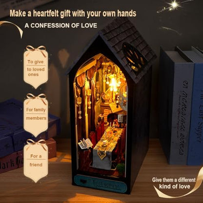 DIY Miniature House Kit, European Style Book Nook Kit, Illusion Mirror Design Miniature Dollhouse Kit, Booknook Bookshelf Desktop Decor Model Build Creativity Gift for Women and Adults - Image 3