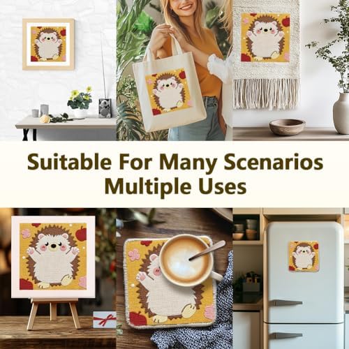 Doodlream Standing Hedgehog Needle Kit for Beginner, 9.4"x 9.4" Cute Animal Punch Stitching Craft Set, Color DIY Embroidery Starter with Printed Frame, Instruction, Threader, Yarn, Pinch Needle - Image 5