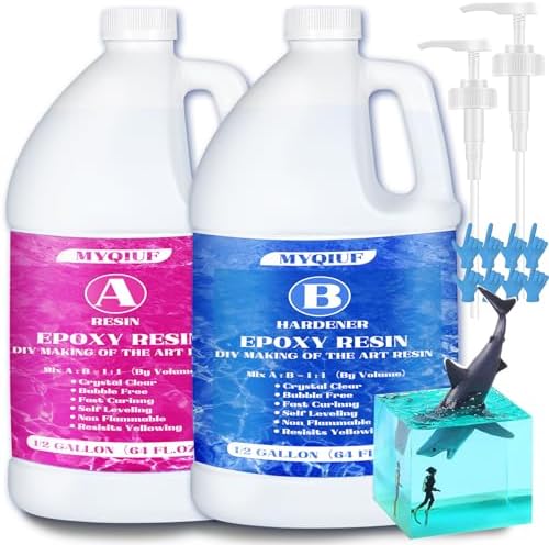 Epoxy Resin Kit, 1 Gallon/128OZ Epoxy Resin Crystal Clear Not Yellowing No Bubble Self Leveling for DIY Molds Wood Jewelry Table Tops Bar Top Casting Coating Crafts Supplies Easy Mix 1:1 Ratio by MYQIUF