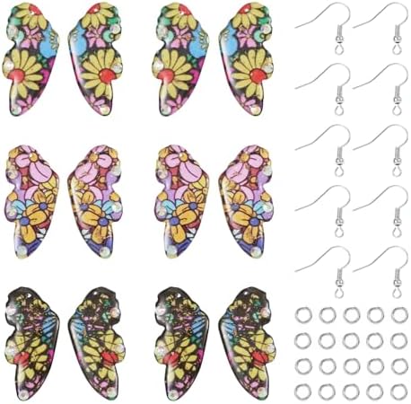 FASHEWELRY 12Pcs Flower Butterfly Wing Earring Charms Transparent Insects Wing Charms Fairy Wings Pendants with Jump Rings Earring Hooks for Crafts Jewelry Making by FASHEWELRY